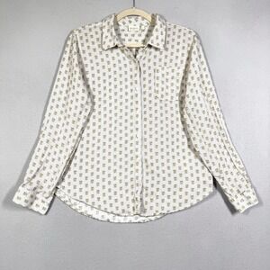 Spartina 449 Top Womens Large Floral Stripe Linen Blend Button Up Shirt Dainty